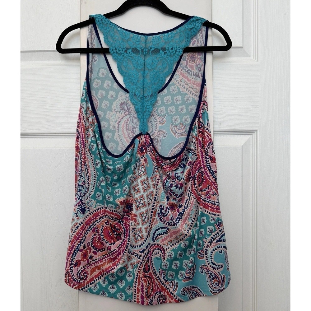 LINEA DONATELLA Women's Paisley Lace Racer Back Sleep Top Cami Size Medium - Picture 3 of 7